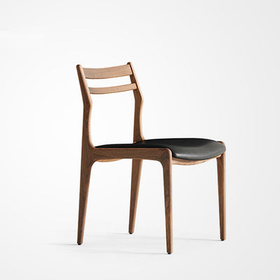 Contemporary Retro Ash Wood Slab Leather Stainless Steel Round Dining Table & Chair Set For 2-6 Seats