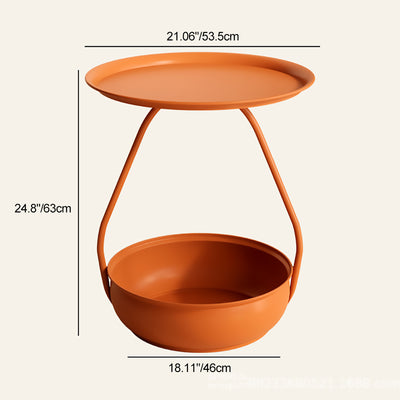 Contemporary Nordic Iron And Carbon Steel Round Side Table With 2-Tier Storage For Living Room And Bedroom