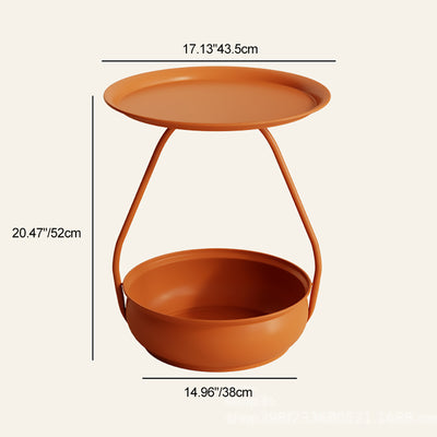 Contemporary Nordic Iron And Carbon Steel Round Side Table With 2-Tier Storage For Living Room And Bedroom