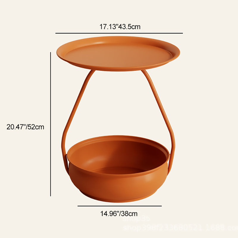 Contemporary Nordic Iron And Carbon Steel Round Side Table With 2-Tier Storage For Living Room And Bedroom
