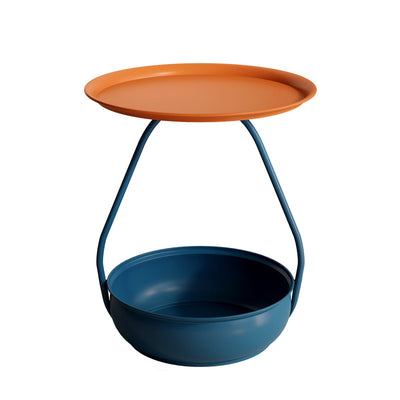Contemporary Nordic Iron And Carbon Steel Round Side Table With 2-Tier Storage For Living Room And Bedroom