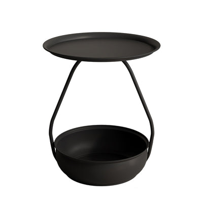 Contemporary Nordic Iron And Carbon Steel Round Side Table With 2-Tier Storage For Living Room And Bedroom