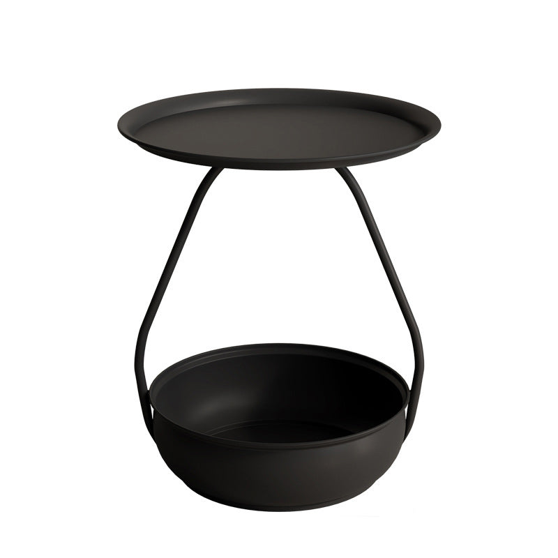 Contemporary Nordic Iron And Carbon Steel Round Side Table With 2-Tier Storage For Living Room And Bedroom