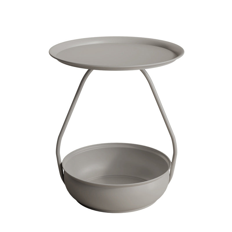 Contemporary Nordic Iron And Carbon Steel Round Side Table With 2-Tier Storage For Living Room And Bedroom
