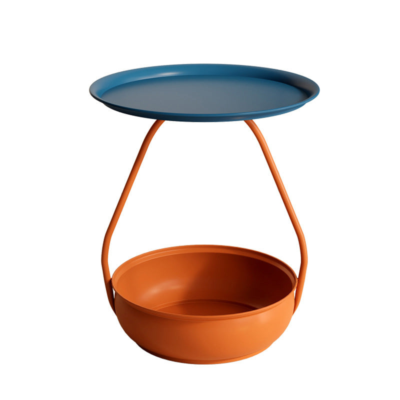 Contemporary Nordic Iron And Carbon Steel Round Side Table With 2-Tier Storage For Living Room And Bedroom