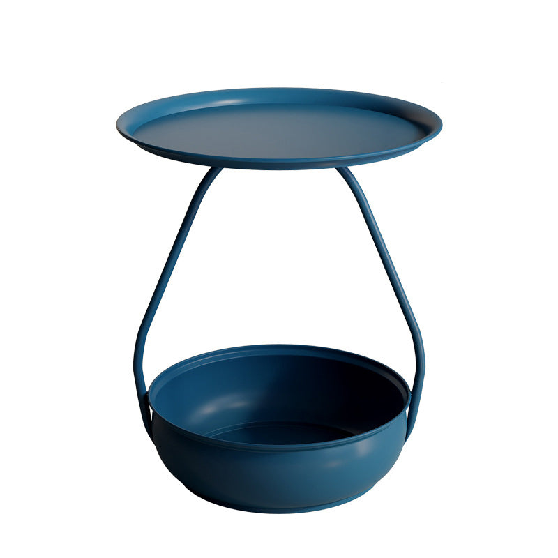 Contemporary Nordic Iron And Carbon Steel Round Side Table With 2-Tier Storage For Living Room And Bedroom
