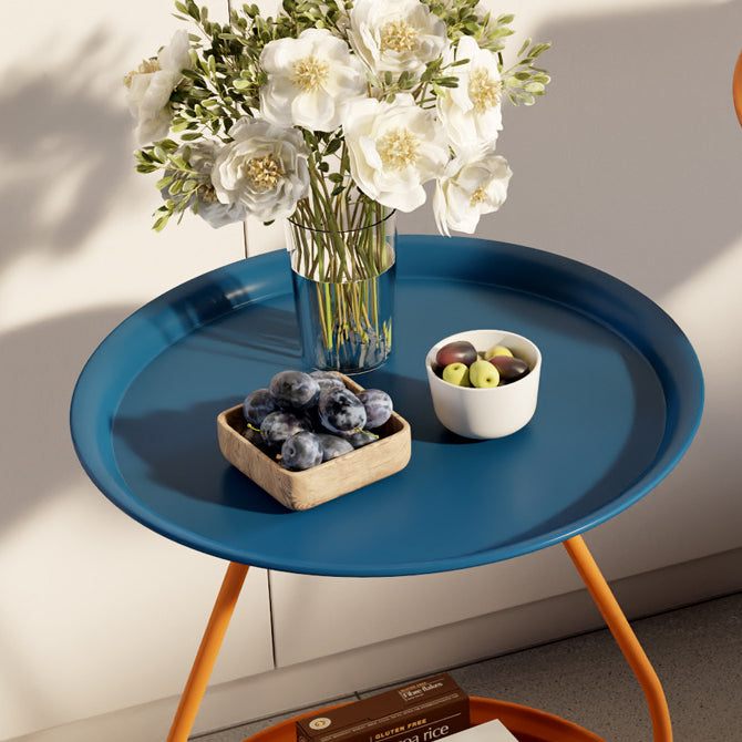 Contemporary Nordic Iron And Carbon Steel Round Side Table With 2-Tier Storage For Living Room And Bedroom