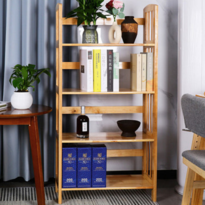 Moderne minimalistische rechteckige Bücherregal aus Gummibaumholz mit 3/4/5 Ebenen für Zuhause und Büro 