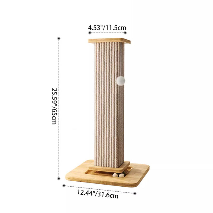 Poste à griffer pour chat rectangulaire moderne et minimaliste en panneau de fibres de bois à densité moyenne et bois massif avec balle jouet pour salon 
