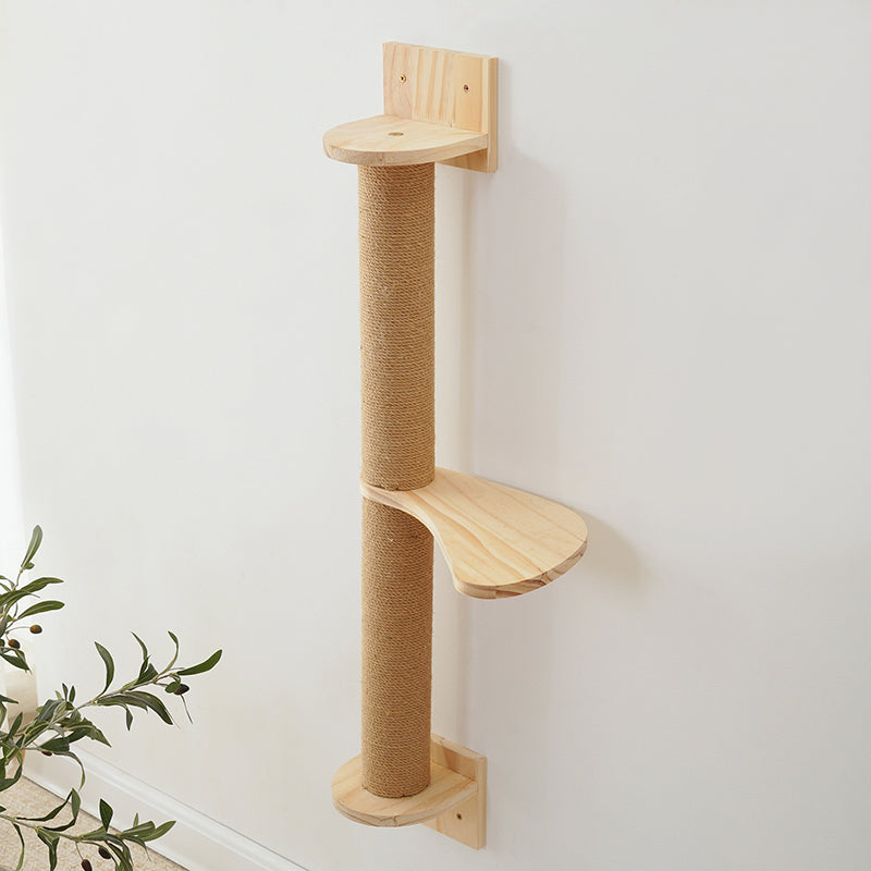 Árbol para gatos y condominio cilíndrico minimalista moderno de madera maciza de pino y tela de sisal con 1 hamaca y 1 poste rascador para la sala de estar 