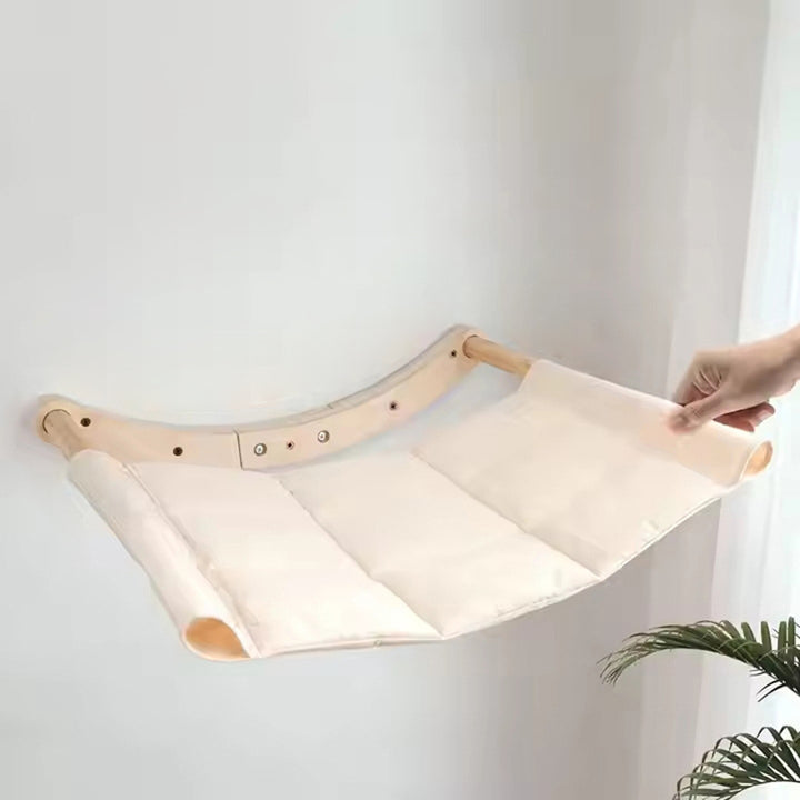 Árbol para gatos y condominio cilíndrico minimalista moderno de madera maciza de pino y tela de sisal con 1 hamaca y 1 poste rascador para la sala de estar 