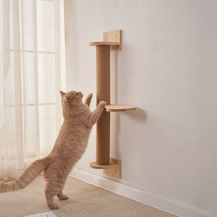 Árbol para gatos y condominio cilíndrico minimalista moderno de madera maciza de pino y tela de sisal con 1 hamaca y 1 poste rascador para la sala de estar 