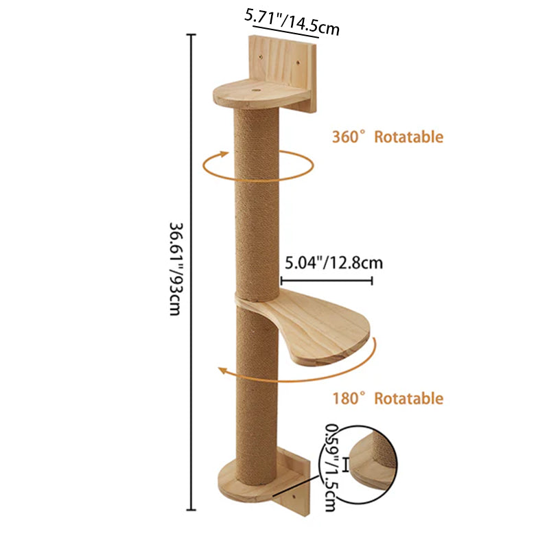 Árbol para gatos y condominio cilíndrico minimalista moderno de madera maciza de pino y tela de sisal con 1 hamaca y 1 poste rascador para la sala de estar 