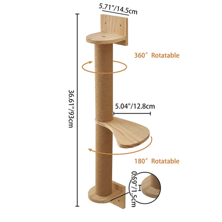 Árbol para gatos y condominio cilíndrico minimalista moderno de madera maciza de pino y tela de sisal con 1 hamaca y 1 poste rascador para la sala de estar 