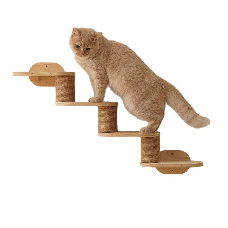 Árbol para gatos y condominio cilíndrico minimalista moderno de madera maciza de pino y tela de sisal con 1 hamaca y 1 poste rascador para la sala de estar 