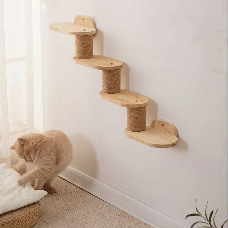 Árbol para gatos y condominio cilíndrico minimalista moderno de madera maciza de pino y tela de sisal con 1 hamaca y 1 poste rascador para la sala de estar 