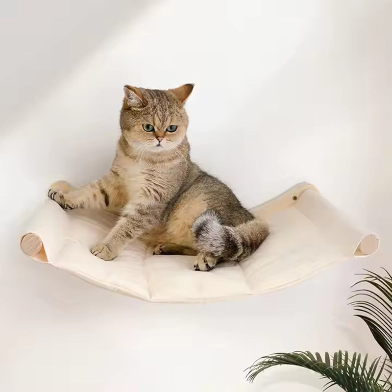 Árbol para gatos y condominio cilíndrico minimalista moderno de madera maciza de pino y tela de sisal con 1 hamaca y 1 poste rascador para la sala de estar 