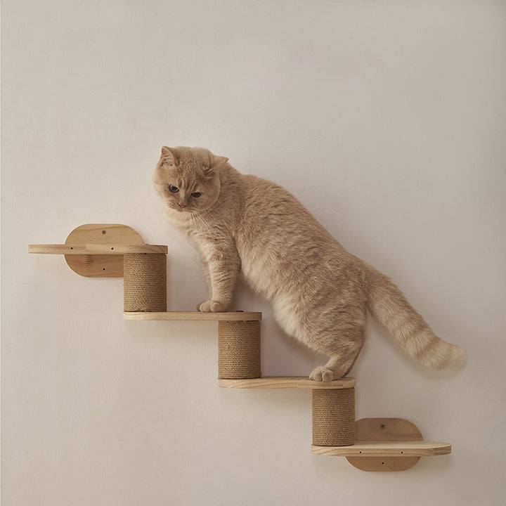 Árbol para gatos y condominio cilíndrico minimalista moderno de madera maciza de pino y tela de sisal con 1 hamaca y 1 poste rascador para la sala de estar 
