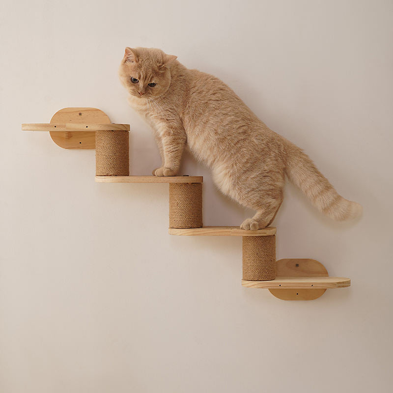 Árbol para gatos y condominio cilíndrico minimalista moderno de madera maciza de pino y tela de sisal con 1 hamaca y 1 poste rascador para la sala de estar 