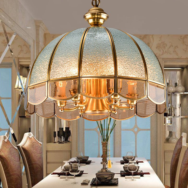 Moderne Art Deco Gewölbte Geometrische Mosaikglas Kupfer 1/3/4/6 Licht Kronleuchter Für Esszimmer 