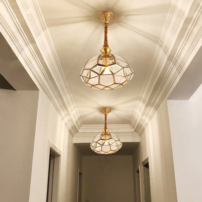 Modern Art Deco Arched Geometric Mosaic Glass Copper 1/3/4/6 Light Chandelier For Dining Room