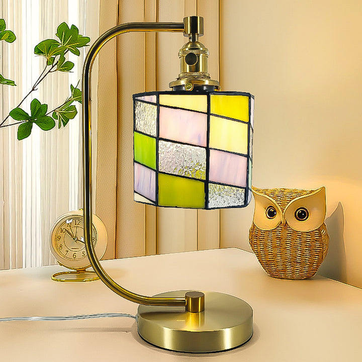 Traditional Tiffany Bell Shape Cylindrical Iron Glass 1-Light Table Lamp For Bedroom