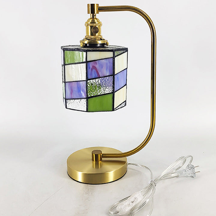 Traditional Tiffany Bell Shape Cylindrical Iron Glass 1-Light Table Lamp For Bedroom