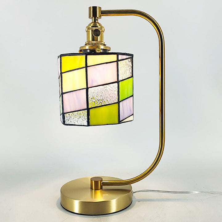 Traditional Tiffany Bell Shape Cylindrical Iron Glass 1-Light Table Lamp For Bedroom