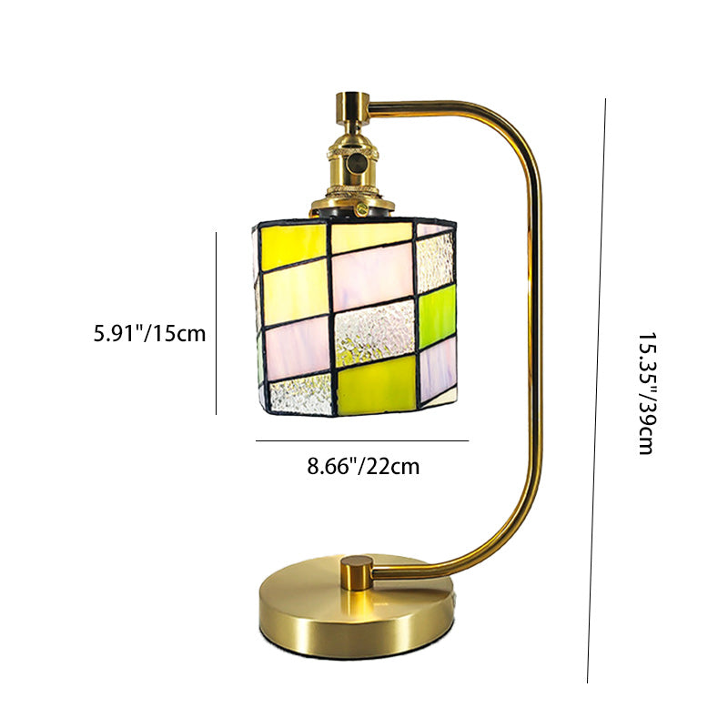 Traditional Tiffany Bell Shape Cylindrical Iron Glass 1-Light Table Lamp For Bedroom