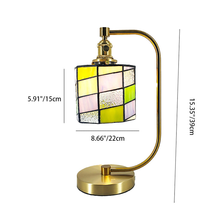Traditional Tiffany Bell Shape Cylindrical Iron Glass 1-Light Table Lamp For Bedroom