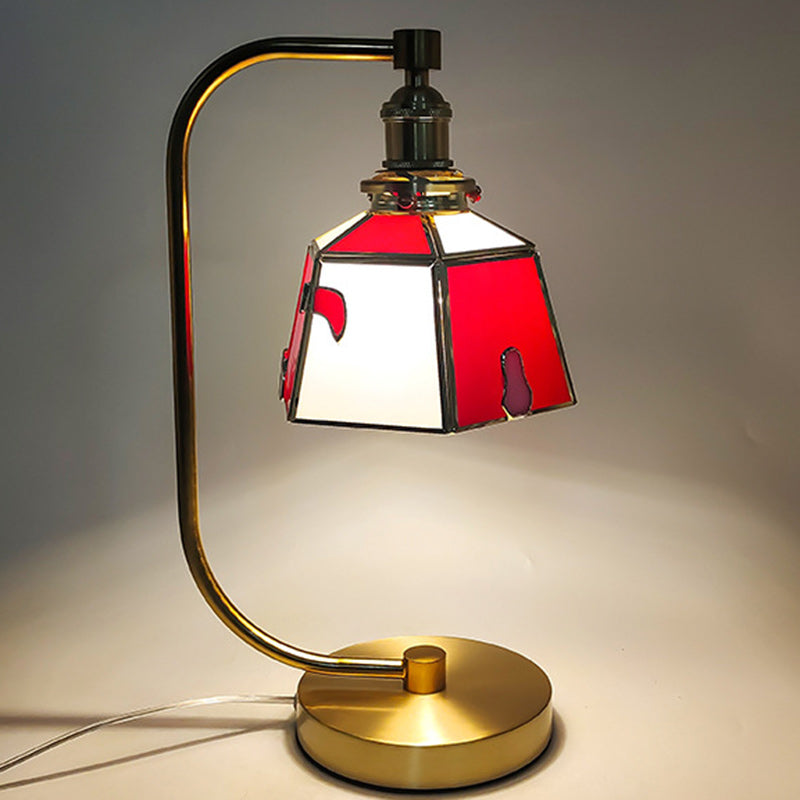 Traditional Tiffany Bell Shape Cylindrical Iron Glass 1-Light Table Lamp For Bedroom