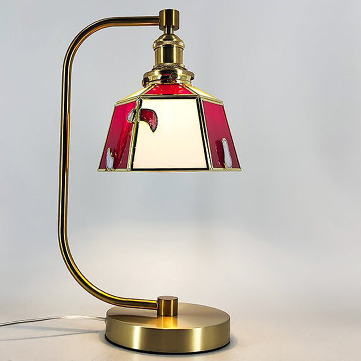 Traditional Tiffany Bell Shape Cylindrical Iron Glass 1-Light Table Lamp For Bedroom