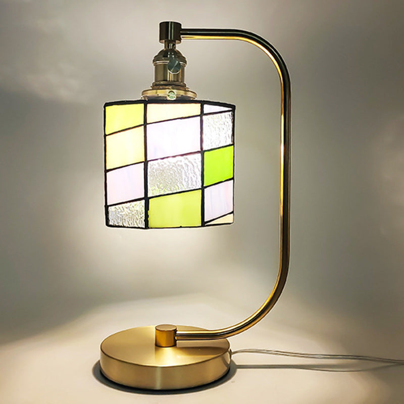 Traditional Tiffany Bell Shape Cylindrical Iron Glass 1-Light Table Lamp For Bedroom