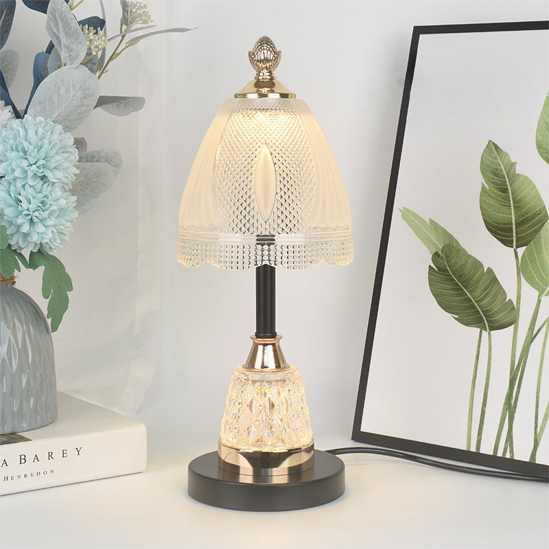 Traditional European Bell Shape Petal Edge Iron Glass LED Table Lamp For Bedroom