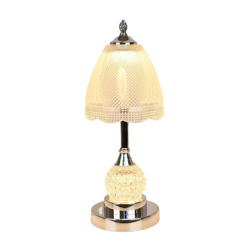 Traditional European Bell Shape Petal Edge Iron Glass LED Table Lamp For Bedroom