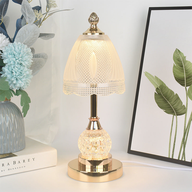 Traditional European Bell Shape Petal Edge Iron Glass LED Table Lamp For Bedroom