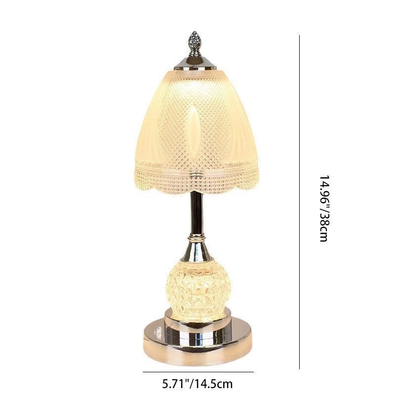Traditional European Bell Shape Petal Edge Iron Glass LED Table Lamp For Bedroom