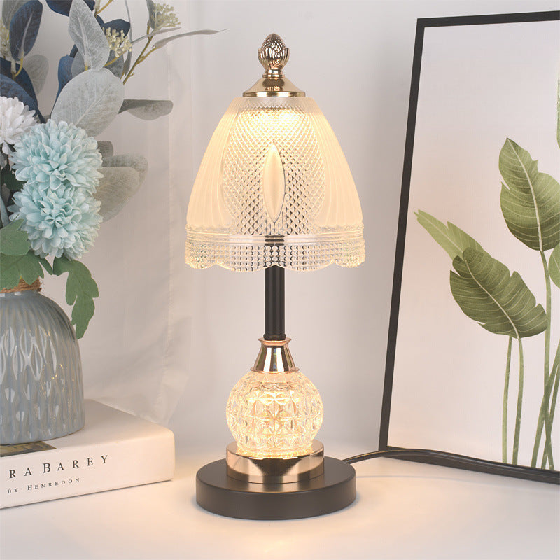 Traditional European Bell Shape Petal Edge Iron Glass LED Table Lamp For Bedroom