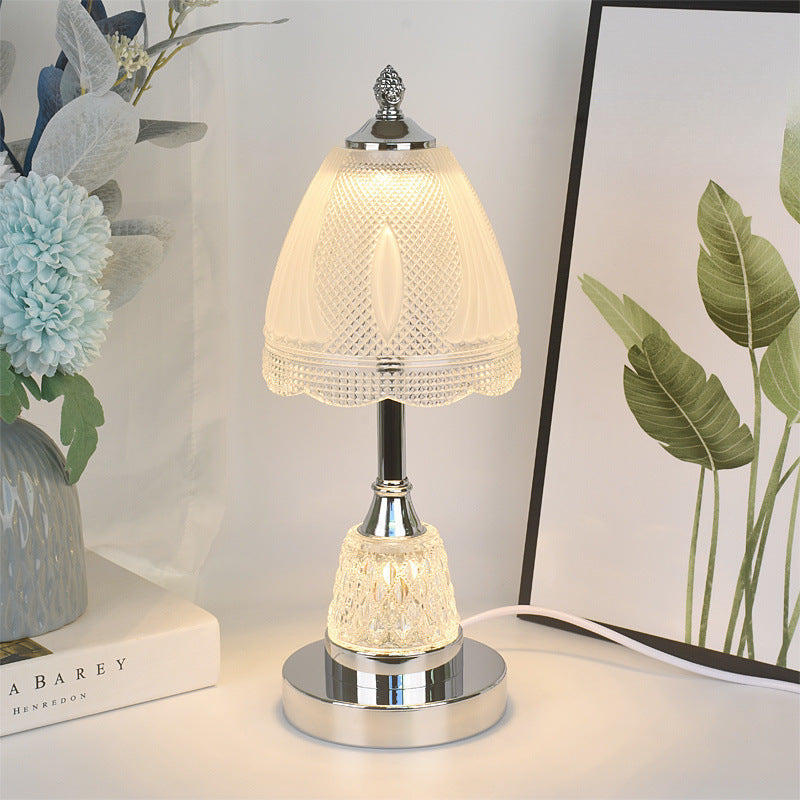 Traditional European Bell Shape Petal Edge Iron Glass LED Table Lamp For Bedroom