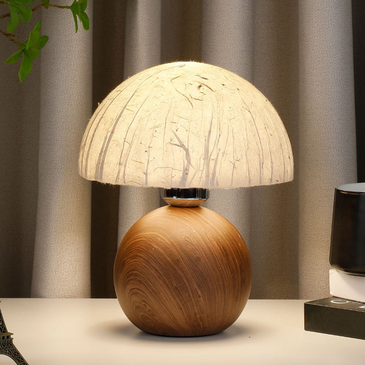 Traditional Japanese Cylindrical Handmade Paper Ceramic Wooden Base 1-Light Table Lamp For Bedroom