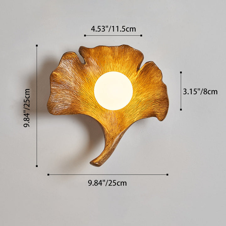 Traditional Vintage Ginkgo Leaf Shape Iron FRP Glass 1-Light Wall Sconce Lamp For Living Room