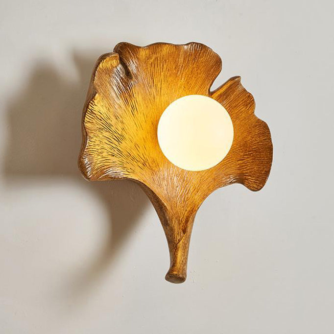 Traditional Vintage Ginkgo Leaf Shape Iron FRP Glass 1-Light Wall Sconce Lamp For Living Room