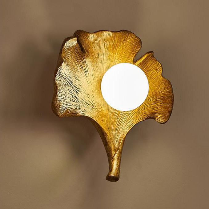 Traditional Vintage Ginkgo Leaf Shape Iron FRP Glass 1-Light Wall Sconce Lamp For Living Room