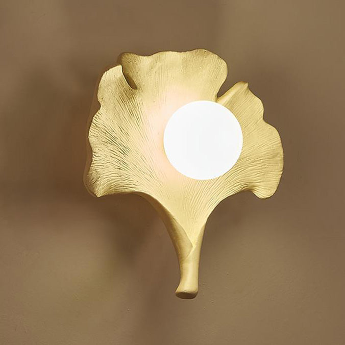 Traditional Vintage Ginkgo Leaf Shape Iron FRP Glass 1-Light Wall Sconce Lamp For Living Room