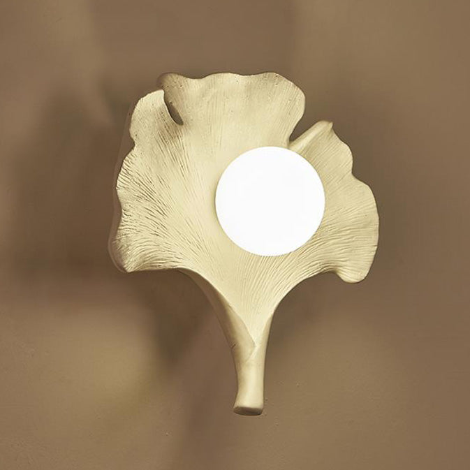 Traditional Vintage Ginkgo Leaf Shape Iron FRP Glass 1-Light Wall Sconce Lamp For Living Room
