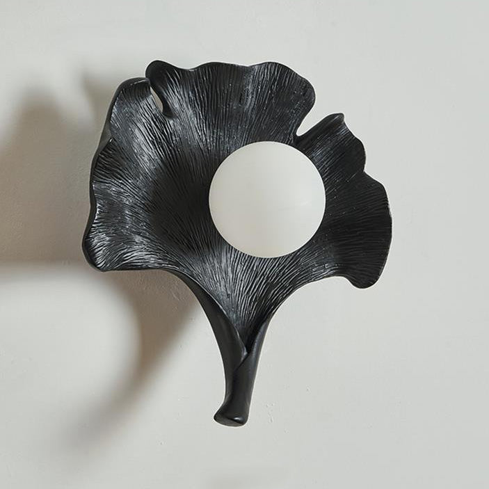 Traditional Vintage Ginkgo Leaf Shape Iron FRP Glass 1-Light Wall Sconce Lamp For Living Room