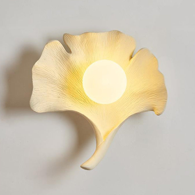 Traditional Vintage Ginkgo Leaf Shape Iron FRP Glass 1-Light Wall Sconce Lamp For Living Room