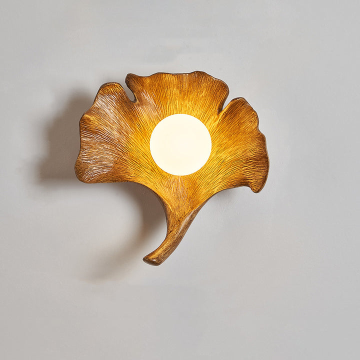 Traditional Vintage Ginkgo Leaf Shape Iron FRP Glass 1-Light Wall Sconce Lamp For Living Room