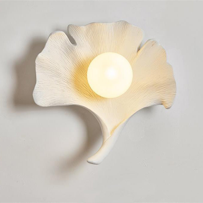 Traditional Vintage Ginkgo Leaf Shape Iron FRP Glass 1-Light Wall Sconce Lamp For Living Room