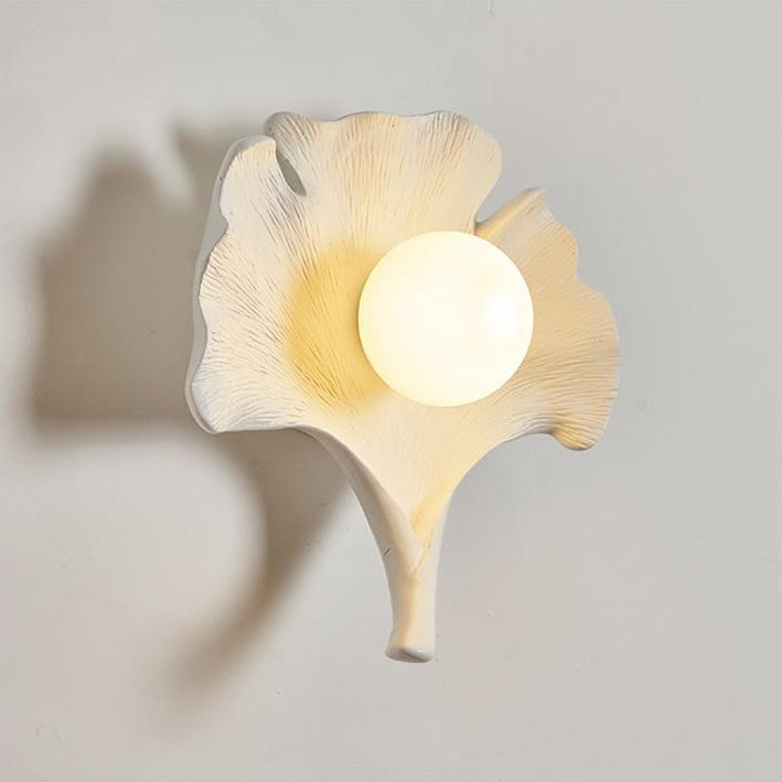 Traditional Vintage Ginkgo Leaf Shape Iron FRP Glass 1-Light Wall Sconce Lamp For Living Room